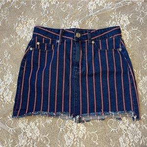 American Eagle Super Stretch Red White and Blue Pinstripe Mini Jean Skirt